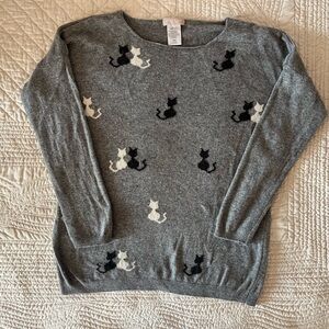 VINTAGE Gray Sweater with Cat Pattern